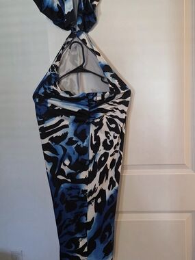 Blue & Black Animal Print Halter Dress